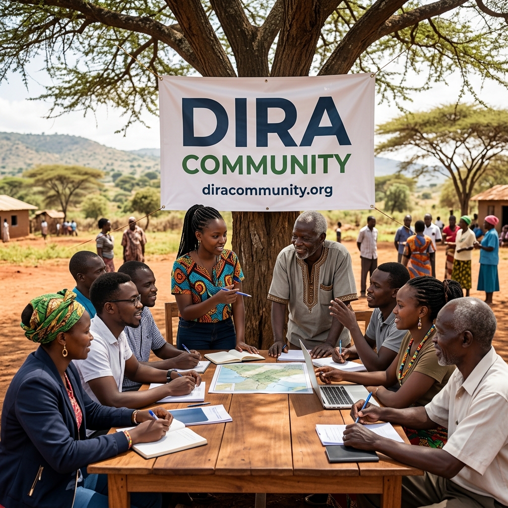 Kenyan community civic leadership gathering under an acacia tree